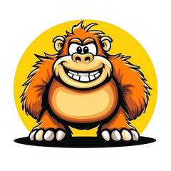 Obraz premium Cartoon orange gorilla smiling with a yellow halo on a transparent background vector Concept of mascot, logo, and jungle animal