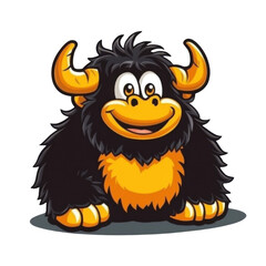 Obraz premium Cute cartoon monster with horns smiling on a transparent background vector Funny and friendly monster character illustration for childrens design