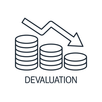 Financial devaluation. Decrease in the rate of the national currency. Vector linear icon isolated on white background.