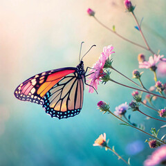 butterfly on pink flower blurred background 