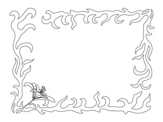 Abstract frame of flowers, swirls, curls, continuous single one line art hand drawing sketch logo