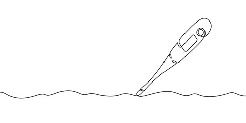 Continuous one line drawing medical thermometer. Medicine.