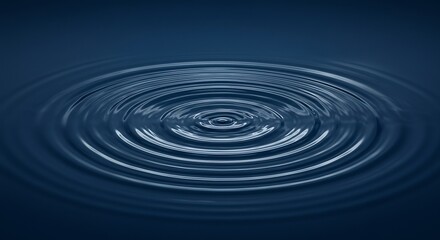 Water droplet ripples dark blue calm surface. AI Generated