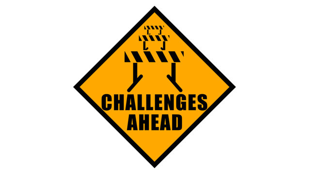 Challenges ahead sign, black and yellow isolated silhouette