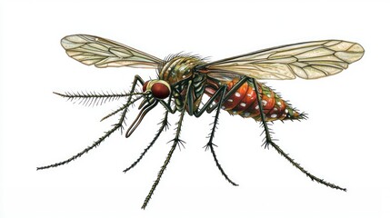 Detailed Illustration of Colorful Mosquito on White Background