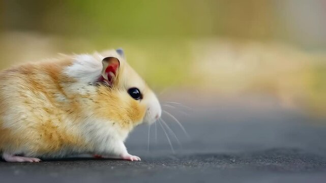 A cute golden hamster lifting a miniature dumbbell, showcasing its playful strength and adorable personality.