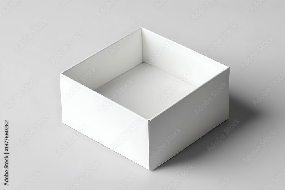 Poster minimalist white open cardboard box on gray background for mockup presentation
