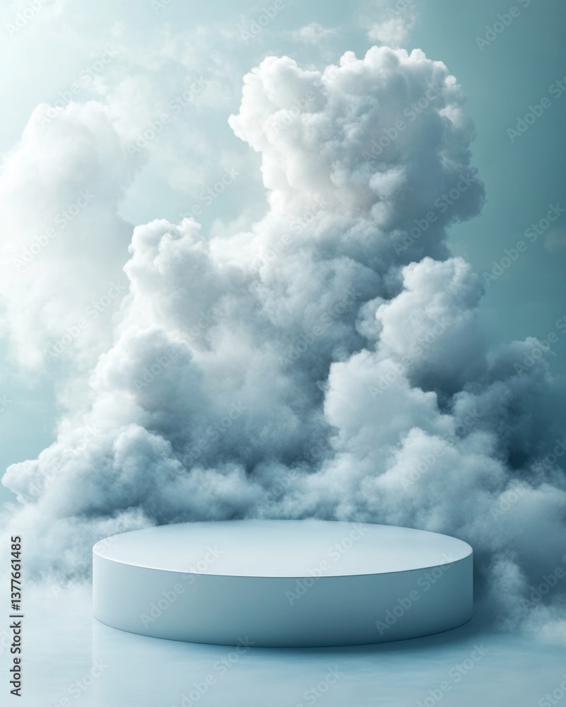 Poster serene presentation platform amidst ethereal clouds for product display and dreamy sky backdrop in s