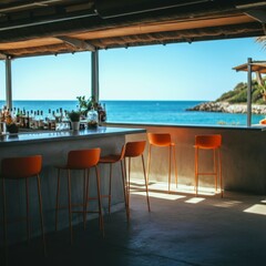 Relaxing bar with ocean view invites guests to enjoy drinks under the sun