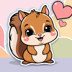 Adorable kawaii chipmunk with cute expression and hearts