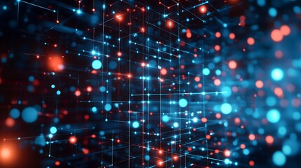 Digital Network Visualization: An immersive image of interconnected digital nodes, glowing with vibrant colors, reflecting the complexities of modern data flow and communication.