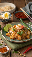 Pad Thai (Thailand). Fried rice noodles, a popular Thai dish - food vertical format 