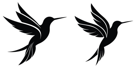 Silhouette of a hummingbird in flight, delicate and modern vector logo set