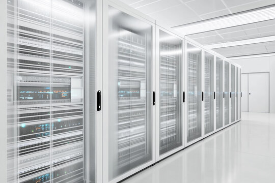 Modern data center with efficient server room layout Generative AI