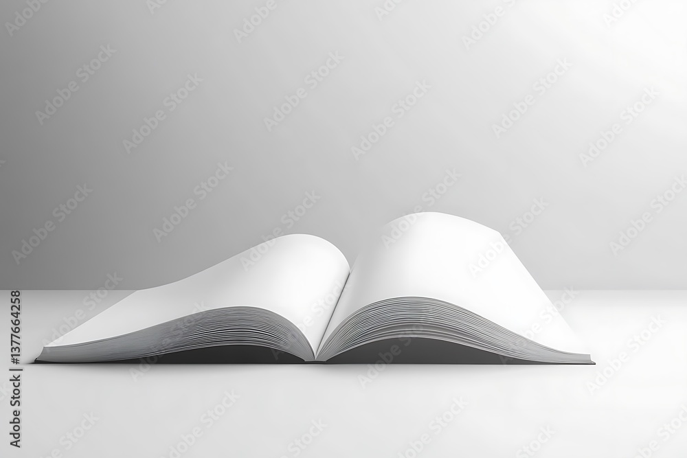 Poster open blank book mockup featuring clean white pages on a white background setup