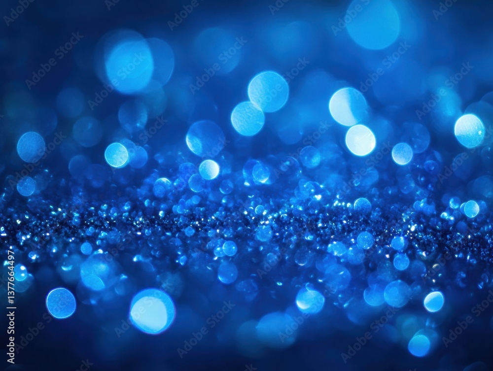 Poster abstract blue glitter sparkle bokeh background with festive light effect creating dreamy and magical