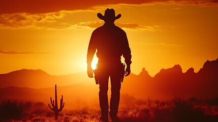 Cowboy Sunset Silhouette Desert. (2)