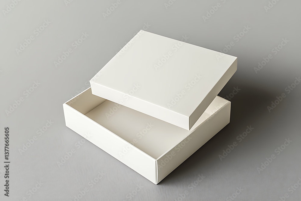 Poster open empty white box angled view on gray surface simple minimalist style elegant look