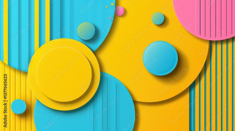 Poster abstract background with colorful circles and stripes, a vibrant dynamic design