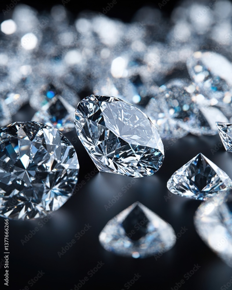 Poster exquisite diamonds gleaming on a dark surface showcasing brilliant facets and sparkling light reflec