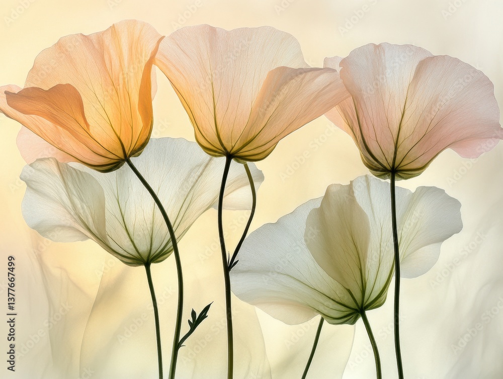 Poster translucent poppy flowers in soft light creating a delicate and ethereal floral arrangement for spri