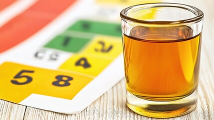 Amber Liquid in Shot Glass with Color Coded Rating Chart
