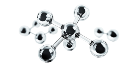 A detailed chemical structure model with 3D molecular bonds on a transparent background 