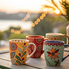 cup of tea and teapot beautiful blurred background