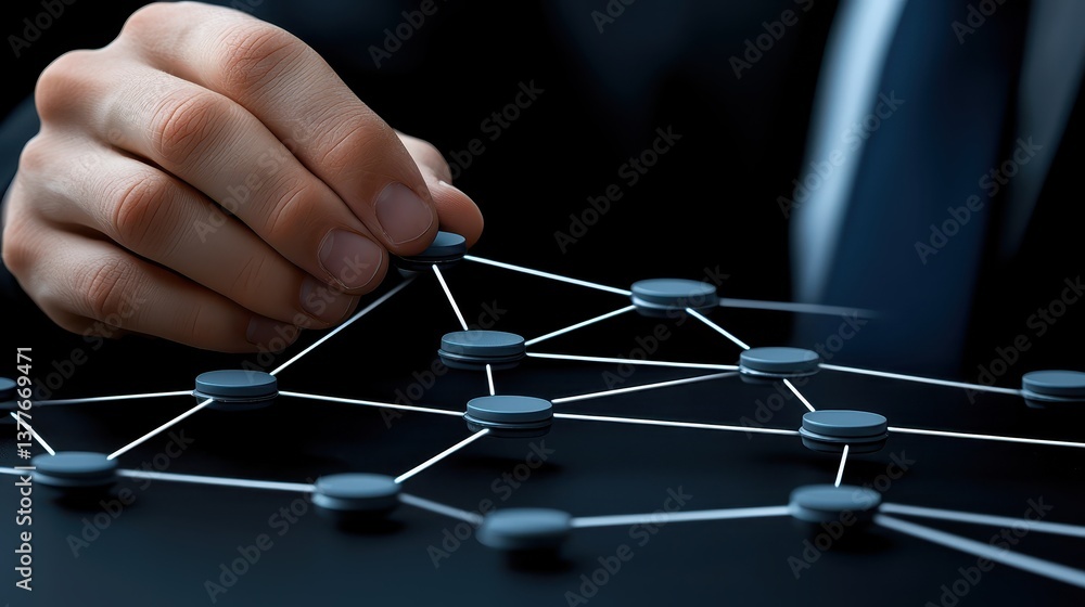 Poster hand connecting to digital network, a visual representation of global communication and technology
