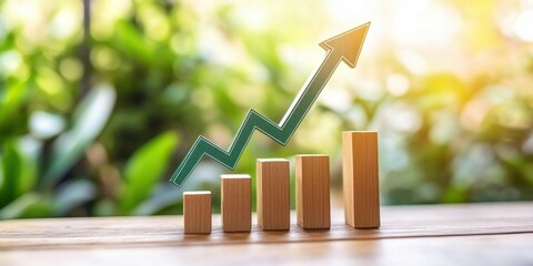Wooden blocks forming a stylized upward trend graph, symbolizing financial success and business growth.