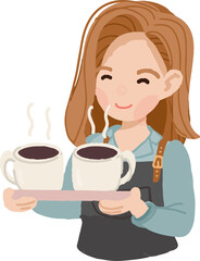 cute flat style woman girl barista  in uniform serving coffee