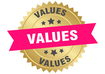 values. values round pink and gold label isolated on transparent background