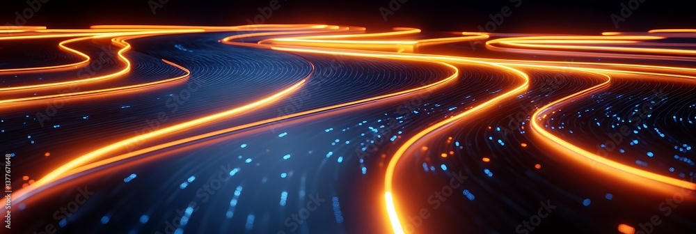 Poster flowing lines: dynamic digital artwork showcasing a network of interconnected lines, radiating energ