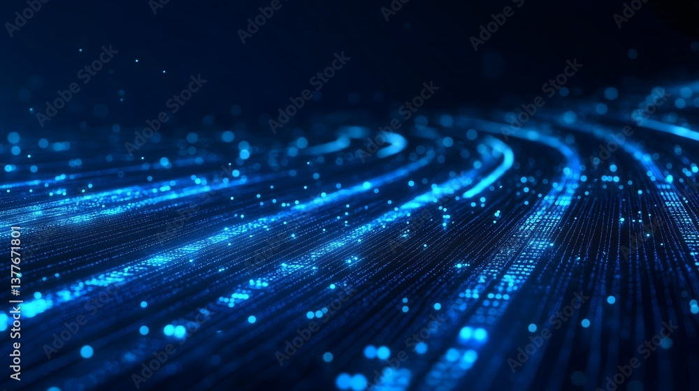 Poster digital symphony: an ethereal representation of interconnectedness, featuring a stream of luminescen