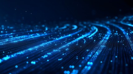 Digital Symphony: An ethereal representation of interconnectedness, featuring a stream of luminescent particles forming intricate, flowing lines against a deep blue backdrop.