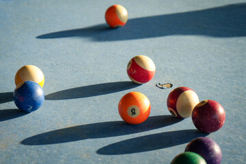 Pool Balls at Sunset, Shadows on the Table 