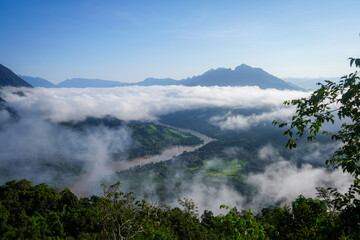 Dawn on Tropical River, Cloudscape above the Water - Nong Khiaw, Laos