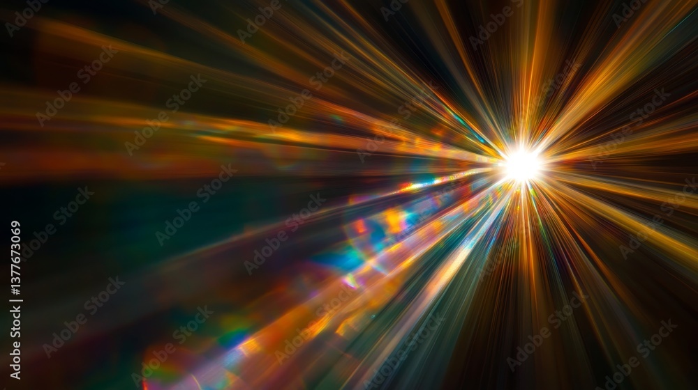 Poster abstract light burst with multicolor rays radiating in dark space