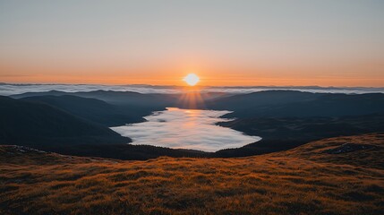 Fototapeta premium Sunrise over Mountain Lake for Autumn.