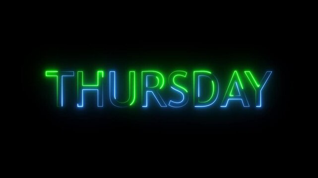 Glowing neon lines thursday text animation on black background. Seamless loop. Neon thursday neon sign animation. luxury thursday text animation.