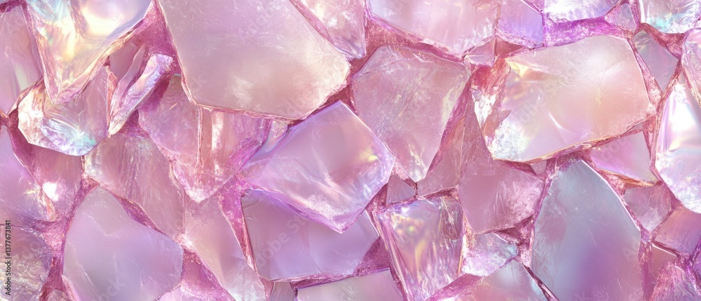 Poster luminous iridescent mosaic surface with a pink and purple hue creating a captivating and ethereal vi