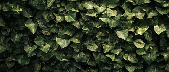 Lush green ivy foliage creating a dense natural wall with rich textures and organic patterns in a close up shot capturing the essence of nature
