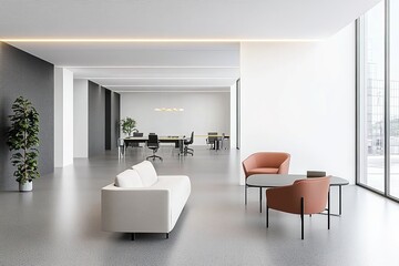 Fototapeta premium Modern office interior with open space and minimalist design. 3D Rendering