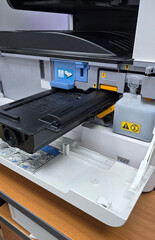 Replacing toner cartridge in modern multifunction printer, troubleshooting and maintenance