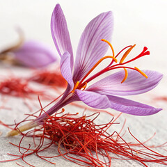 purple crocus flower with saffron 