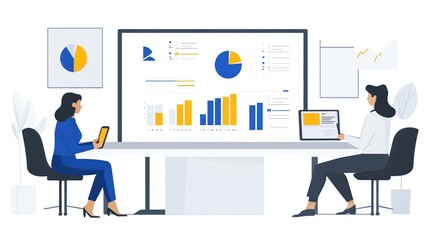 Businesswomen Analyzing Data: A Modern Minimalist Visualization