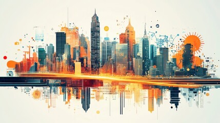 Fototapeta premium Abstract City Skyline with Bright Colors and Futuristic Elements
