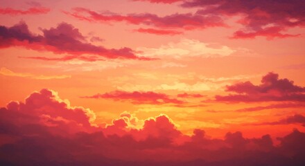 Fototapeta premium Fiery sunset sky dramatic clouds warm orange hues. AI Generated