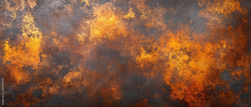 Poster abstract textured background with rustic metallic surface in warm orange and brown tones for creativ