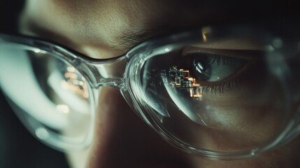 A human eye focused on the digital overlay with augmented reality technology.